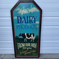 Unique 4 Foot Tall Solid Wood Dairy Sign