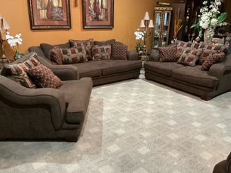 Sofa , loveseat and chair with pillows