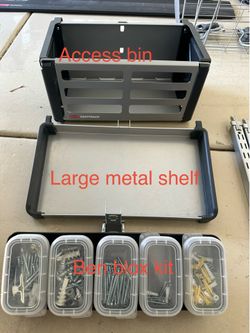 Rubbermaid FastTrack wall mounted garage storage organization upright rails shelf basket bins