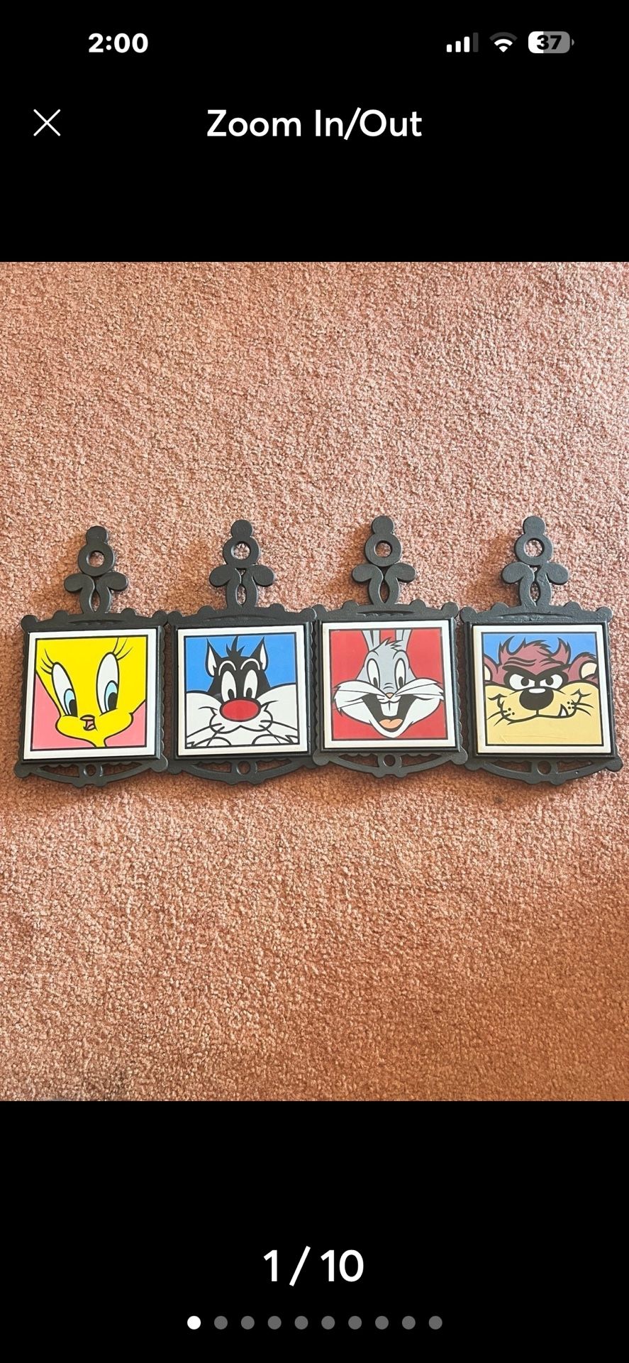 Set of 4 Collectible‼️New Warner Bros 1993 Looney Tunes Wall Trivets Set/Coaster