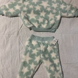 Mint green star print fuzzy tracksuit