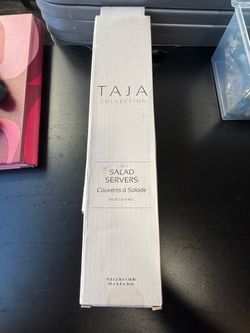 TAJA Collection Gold Tone Salad Servers Spoons Stainless Steel New