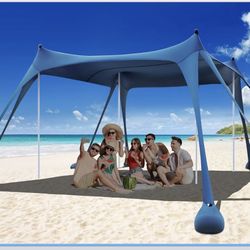  Beach Tent, Camping Sun Shelter UPF50+ with 8 Sandbags, Sand Shovels, Ground Pegs & Stability Poles, Outdoor Shade Beach Canopy for Camping Trips, Fi