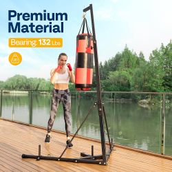 Height Adjustable Foldable Heavy Duty Boxing Punching Bag Stand Steel Sandbag Rack Freestanding Up to 132 lbs for Home Fitness Stable