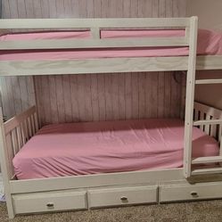 Twin Over Twin Bunk Bed With Drawers -Like New! (Mattresses Optional)