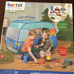 Battat Happy Camper Pop-Up Fabric Tent with 20+ Camping Accessories, Toddler and Preschool Toys