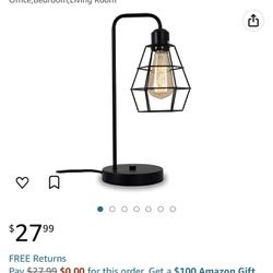 DIMMABLE Industrial Table lamp Black Vintage Edison Desk Light Farmhouse Desk Lamps, Metal Shade Cage Desk Lamp for Nightstand