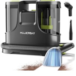 Carpet Cleaner, MUJERBAY 15Kpa Portable Spot and Stain Cleaner, Easy Move with Handle, 1.5-inch Deep Cleaning Machine for Couch, Stairs, 