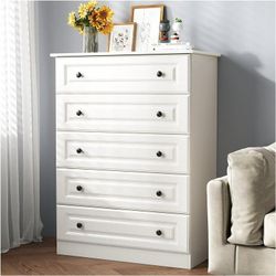 Dresser for bedroom,5 Drawer Dresser Tall White Dresser with Large Storage Space, for Bedroom,Hallway,Entryway