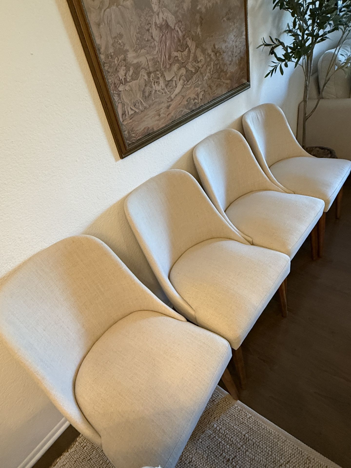 4 Dining Chairs - Upholstered With Wood Legs