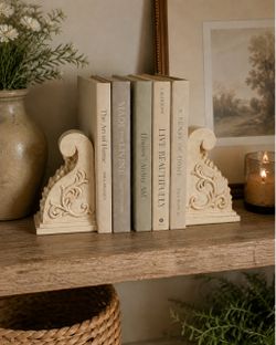 Vintage Cream Ornate Scroll Bookends Set of 2