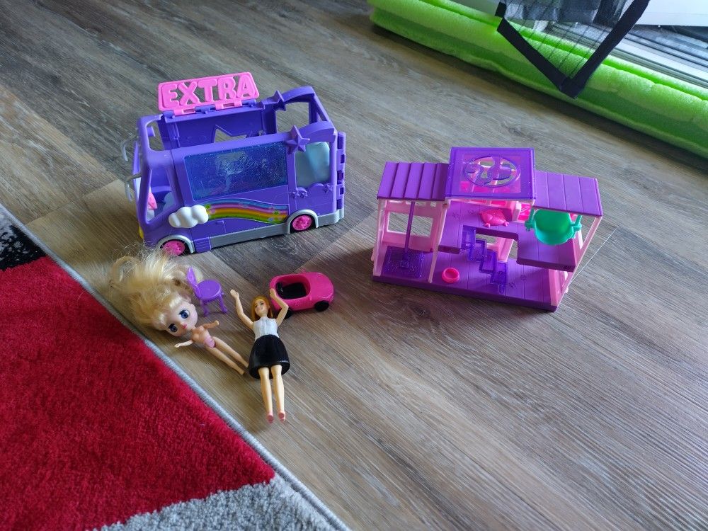 Mini Barbie House Car And RV Comes With Dolls