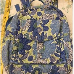 Vera Bradley Doodle Daisy Backpack Blue Green Floral Quilted School Travel Bag
