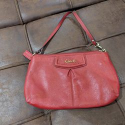 Coach Ashley Red Leather Zipper Closure Credit Card Wristlet - Coin Wallet