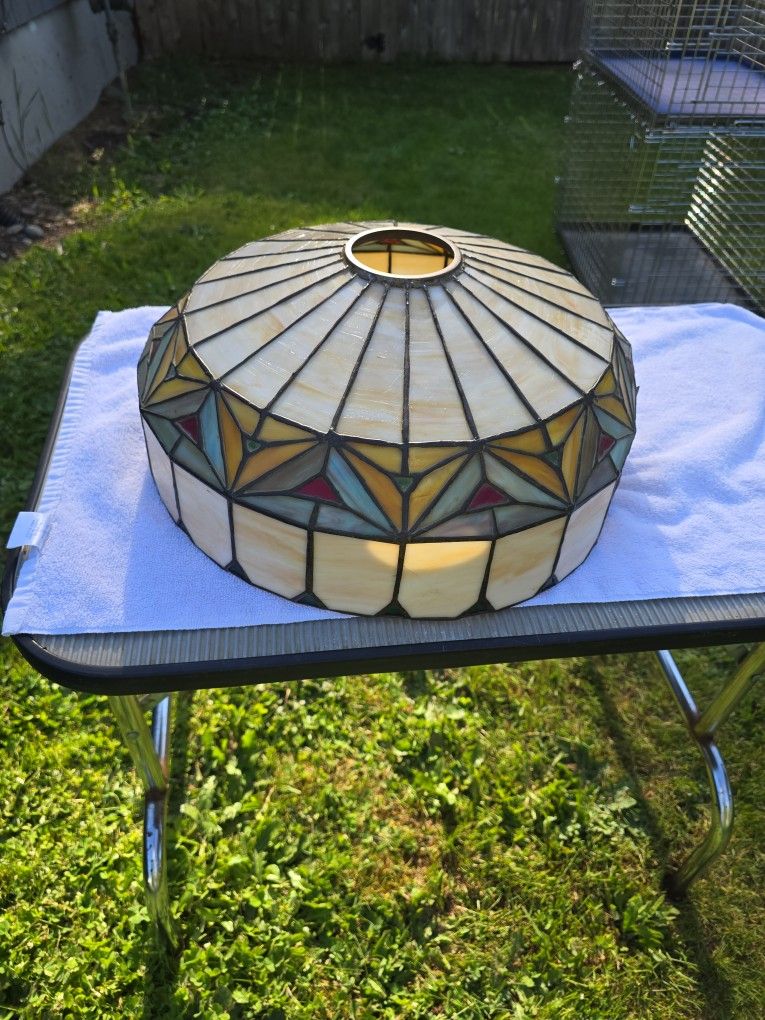 Antique Stained Glass Lamp Shade, Damaged