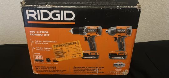 RIDGID 18V Cordless 2-Tool Combo Kit with Drill/Driver, Impact Driver, (2) 2.0 Ah Batteries, and Charger