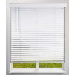 Wood Blinds White Cordless Faux Wood Blinds 34x60 in.