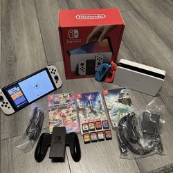 OLED SWITCH  64GB - White + Games + Carrying Case!