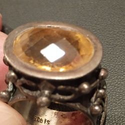 Vtg Vintage 925 Sterling Silver & Citrine Ring
