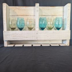 Reclaimed Wooden Wine Rack W/Glasses
