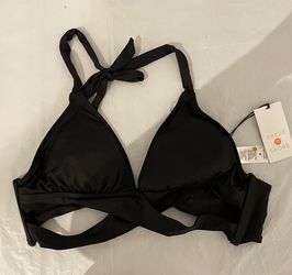 Shade&Shore Women's Triangle Bralette Faux Wrap Halter Bikini Top Black M(8-10)