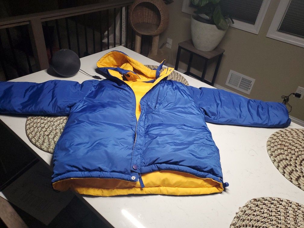 Reversible Blue Yellow Puffer Snow Winter COAT Hoodie Jacket Unisex