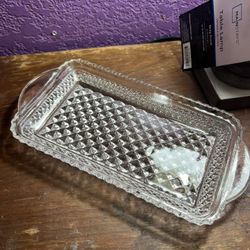 Anchor Hocking Serving Tray Wexford Clear Glass Diamond Cut Ribbed