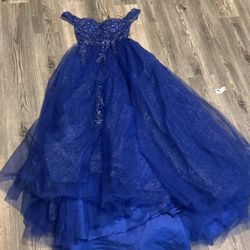 Royal Blue Ballgown Size 6 Rhinestone Side Slit