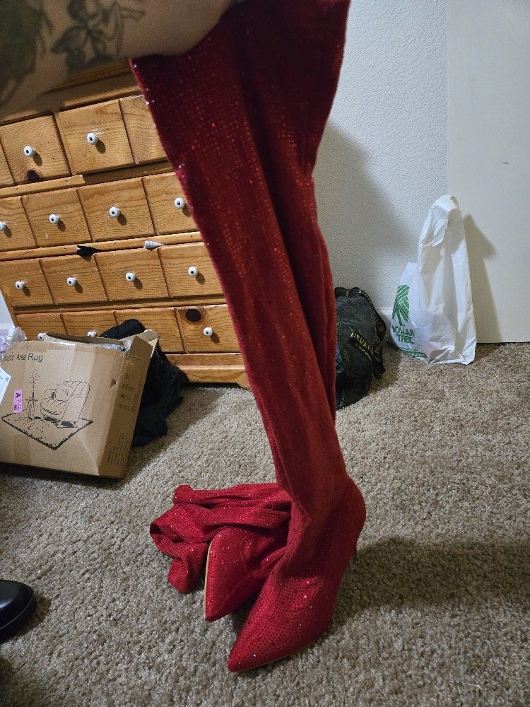 Thigh High Red Glamour Boots