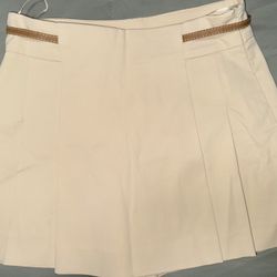 Zara Cream Pleated Skirt with Tan Accent. Size Xs