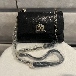 Badgley Mischka Women Sequin Messenger Pearl Bag Black  