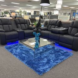 Black Reclining SOFA&LOVESEAT Set For Sale (brand New) W/ Built-in LED Lights 30% Off