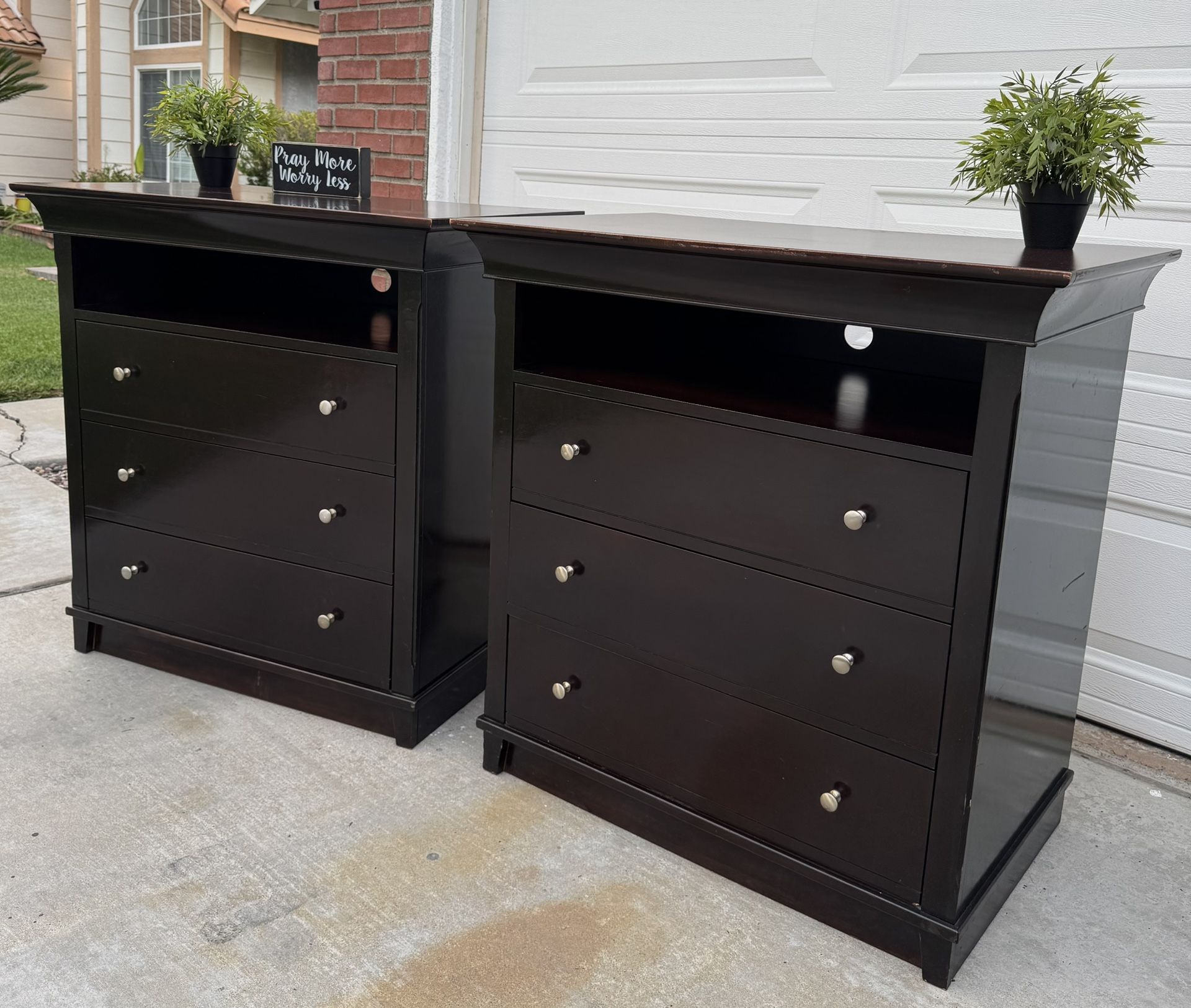 (2) Beautiful Dark Brown 3-Drawer LARGE Night Stands or Small Dressers