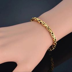 Unisex Stainless Steel Byzantine Chain Bracelet Gold Color 8.27" (21cm) 4mm