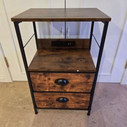 Brand New Nightstand/End Table With Charging Station & 2 Drawers 
