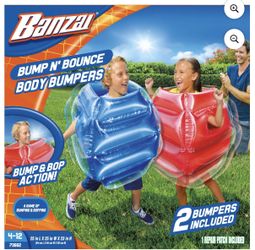 Banzai Bump N Bounce Plastic Body Bumpers in Red & Blue, 2 Bumpers, Kids Toy, 4+