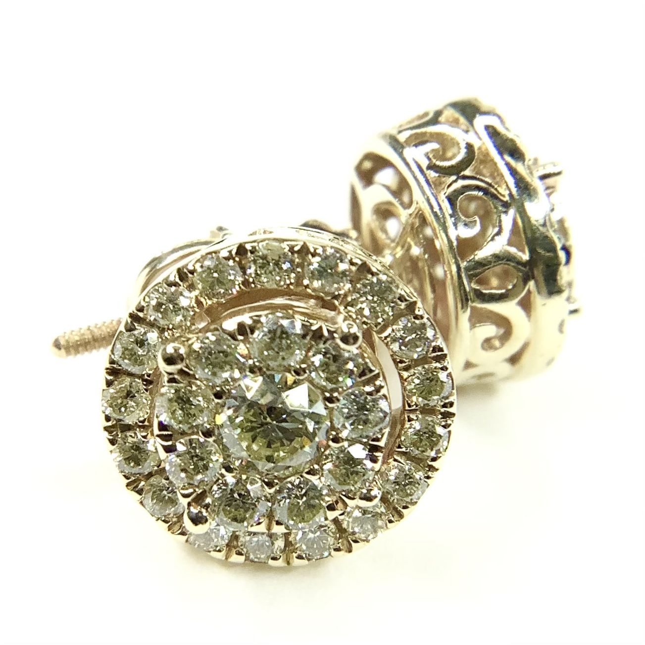 10K Yellow Gold Champagne Diamond Earring Screw Back Studs