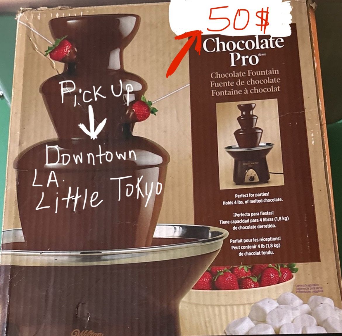 Perfect condition. Chocolate fountain perfect for baby showers or party Fifty dollars are Better offer pick up Downtown LA Little Tokyo área.