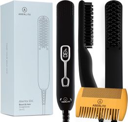 Aberlite EDC Men’s Heated Beard Straightening Brush – Black