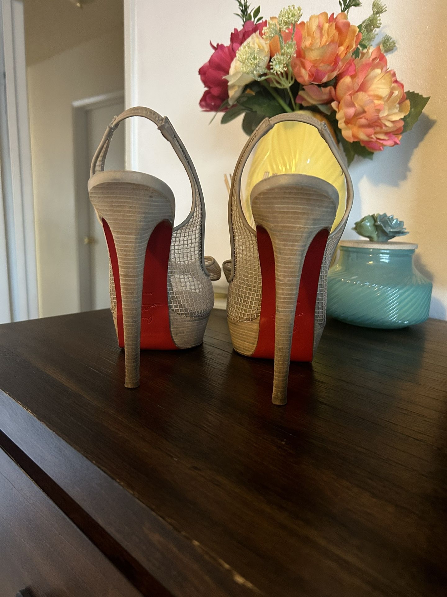 Christian Louboutin Platform Mesh Heels Size Red Bottoms