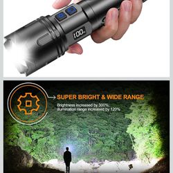 Rechargeable Flashlights High Lumens, LED Flashlight 100000 Lumens, Super Bright High Powered Flashlights, Long Rang 5000 FT, 2 Switch, Powerful Flash