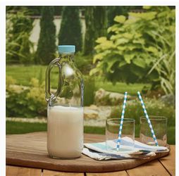 GLASS MONGER 2 pc 47oz clear glass milk bottles glass pitcher with handle  and lids - airtight