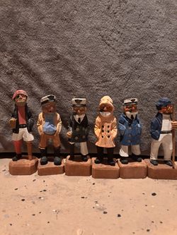 Vintage antique figurines wooden carved sailors