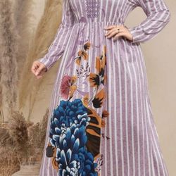 Very Beautiful Style Women Long Dress Soft Jersy Fabric Size XL New