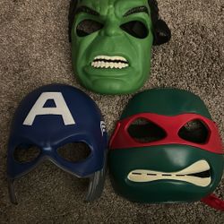 3 Halloween Play Masks  Ninja Turtle, Captain America & Hulk