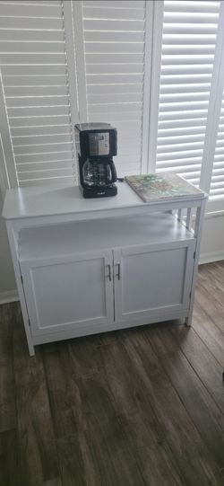 White Wood Buffet Cabinet with Open Shelf