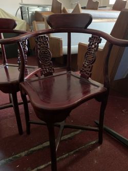 Chinese redwood desk with 2 chairs