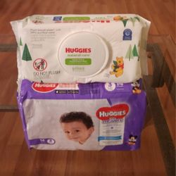 Huggies Little Movers Baby Diapers Size 3 (14 ct) Huggies Natural Care Sensitive & Fragrance Free Wipes (64 ct)