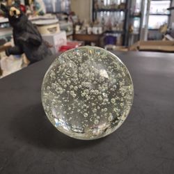 Vintage MCM Murano Style Bullicante Controlled Bubbles Clear Hand Blown Paperweight 3.75" Weighs 2LBS 14OZ 