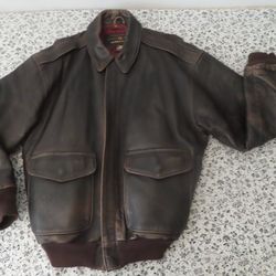vintage avirex leather flight jacket lined harley davidson patch L